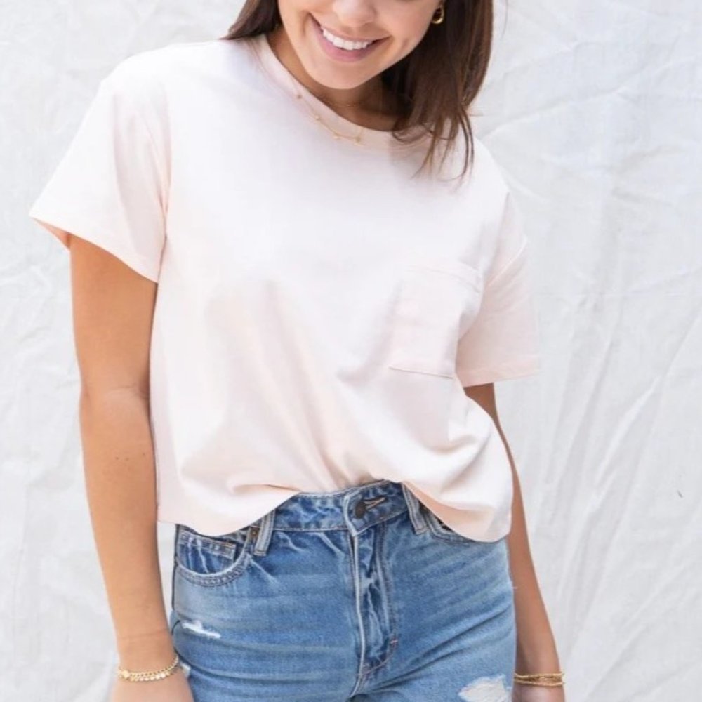 SANCTUARY Essential One Pocket Cotton T-Shirt, Size Medium in Rosewater